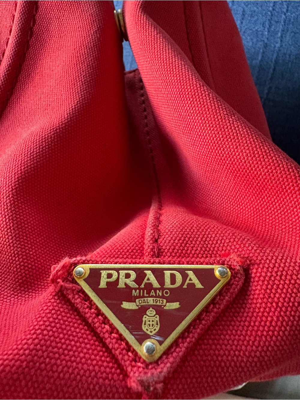 Authentic PRADA Canapa Small Canvas Tote Bag Rosso Red B2439G w/ Auth Card - Picture 4 of 12